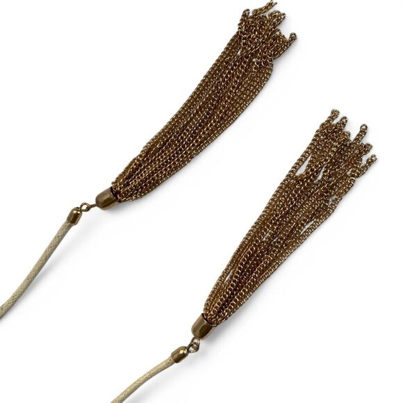 White Rope Gold-Tone Lariat Necklace Gold Tassel Chain Ends & Adjustable Closure - Picture 10 of 10